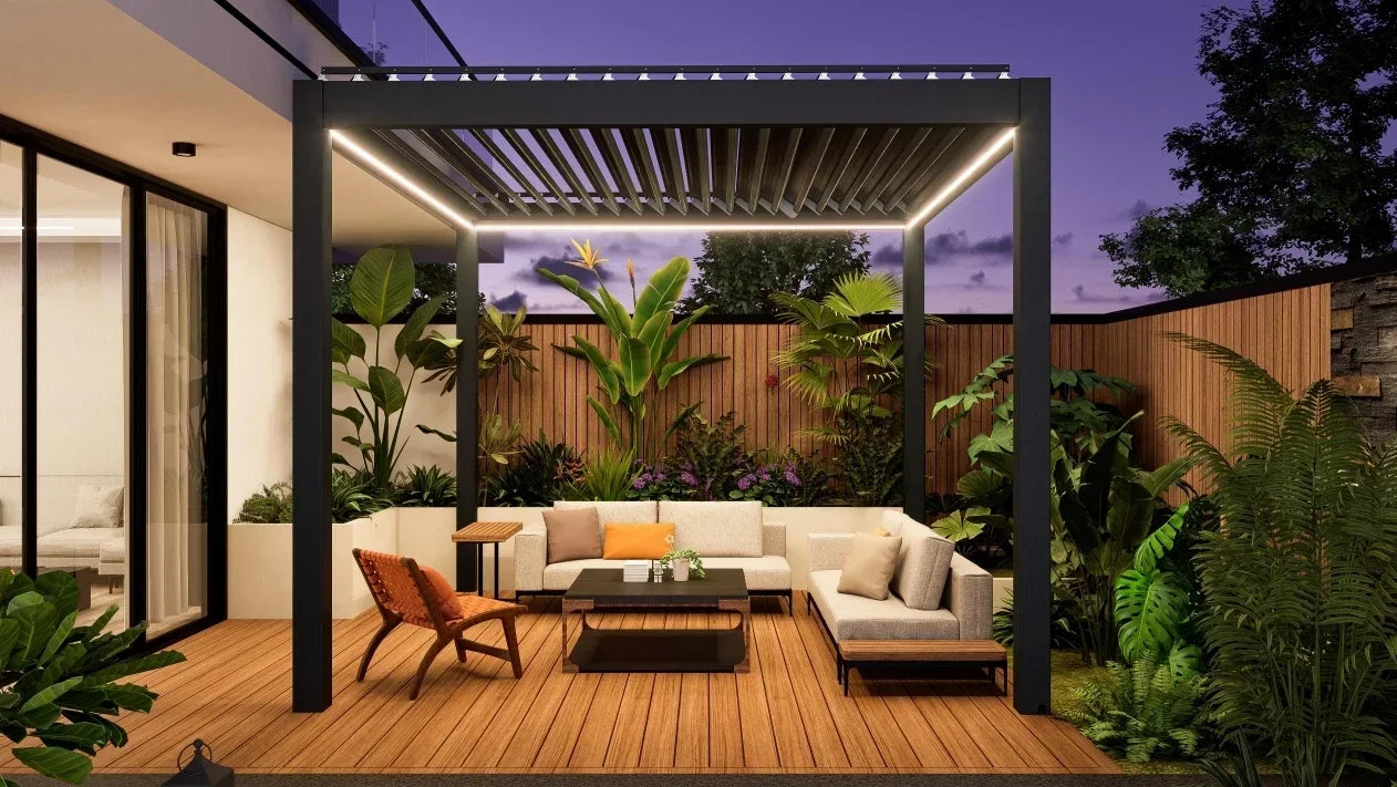 Modern Outdoor Waterproof Aluminum Louvered Sunroof Pergola Sun Shade Frame Electric Pergola Louvered Roof Aluminium Canopy