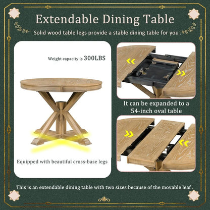 retro 4-person extendable dining table set, 5-piece dinette set with upholstered chairs and cross base, kitchen dining room bar