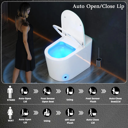 Smart Tankless One-Piece Toilet with Built-in Bidet Heated Seat Night Light UV Dryer Foot Sensor Auto Lid&Seat
