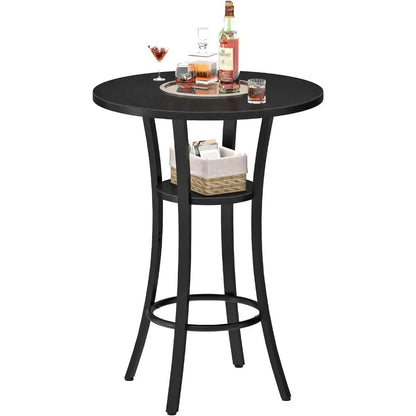Round Bar Table, 2-Tier High Top & Counter Height Dining Table, for Bistro, Pub, Kitchen, Living Room, Rustic Brown and Black