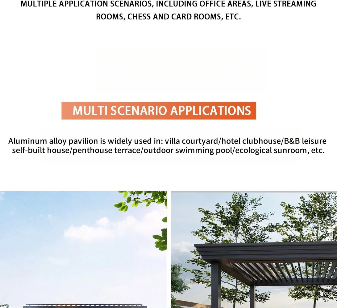 Modern Outdoor Waterproof Aluminum Louvered Sunroof Pergola Sun Shade Frame Electric Pergola Louvered Roof Aluminium Canopy