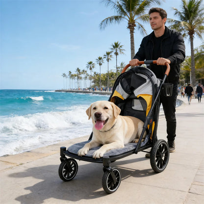 Portable Dog Stroller for Large Dogs: Outdoor Pet Stroller with One-Click Folding Dual Entry Pet Stroller Jogger Cart on Wheels, Storage Pockets, for Dogs Up to 42kg