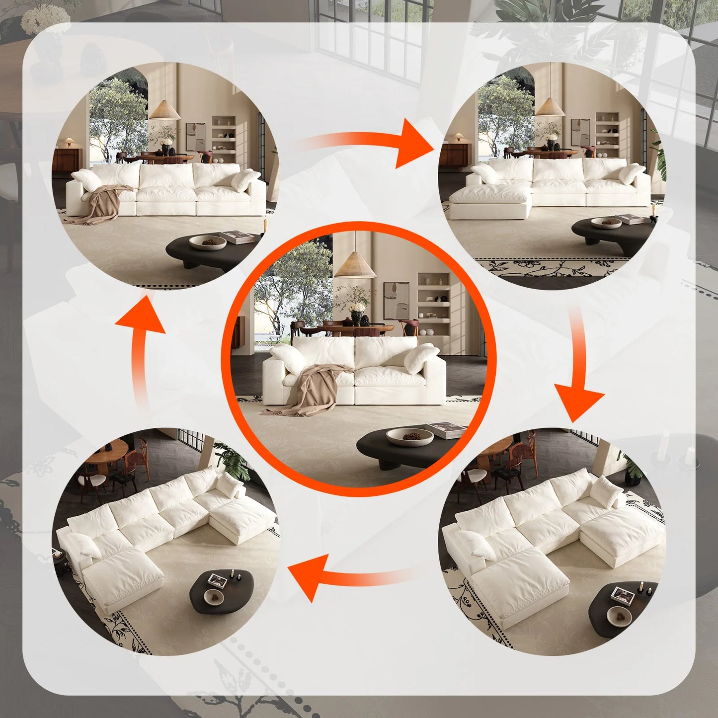 Comfy Cloud Couch 120'' Modern Sectional Sofa for Living Room Down Filled Couch with Ottoman U Shaped 5 Seater Convertible Sofa