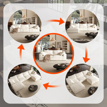 Comfy Cloud Couch 120'' Modern Sectional Sofa for Living Room Down Filled Couch with Ottoman U Shaped 5 Seater Convertible Sofa