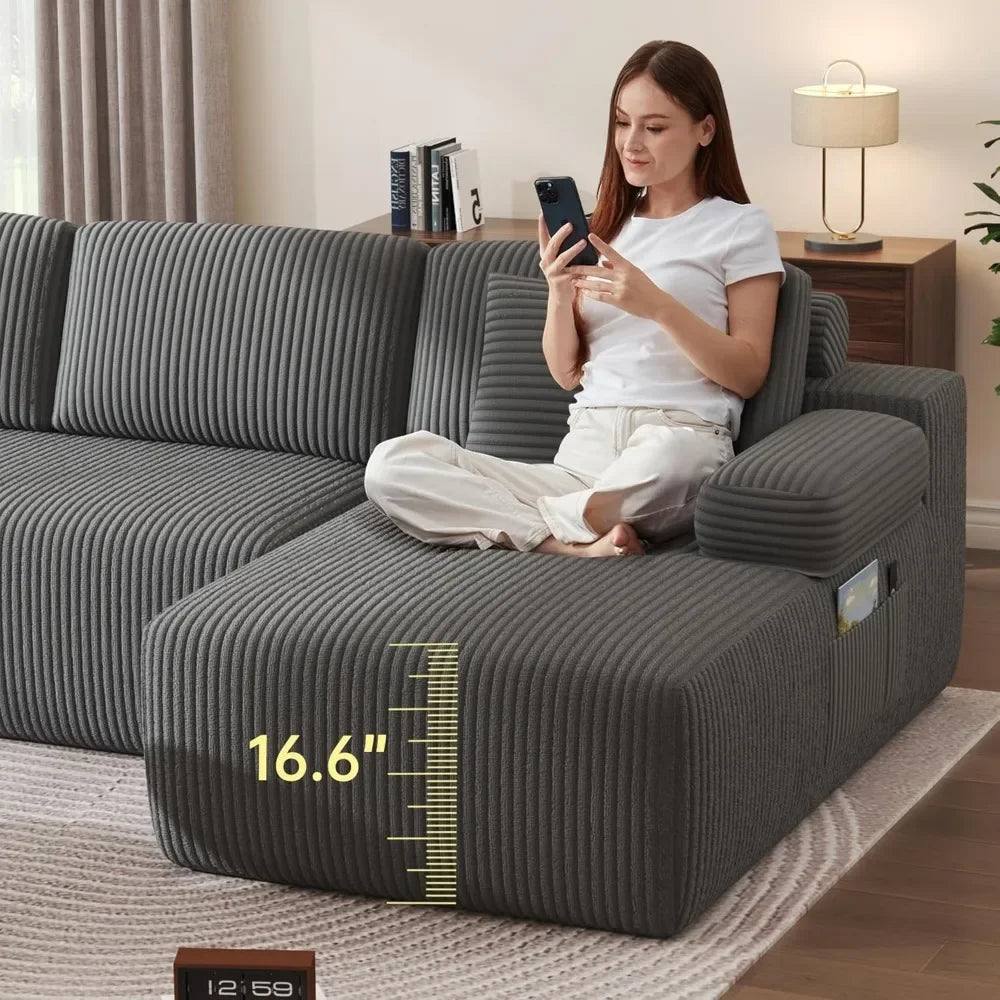 Modular Sectional Sofa, U-Shaped Cloud Couch with Memory Foam, Corduroy Sectionals for Living Room
