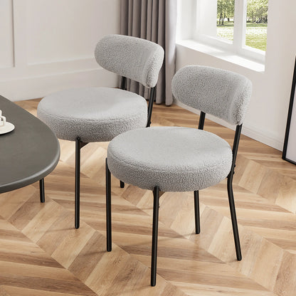 Ergonomic Round Dining Chairs Set of 2 Plush Fabric Kitchen Chairs with Curved Backrest Metal Legs For Living Room