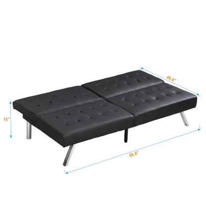 sofa bed black , can be placed flat, wooden frame, stainless steel legs, suitable for living rooms and apartments