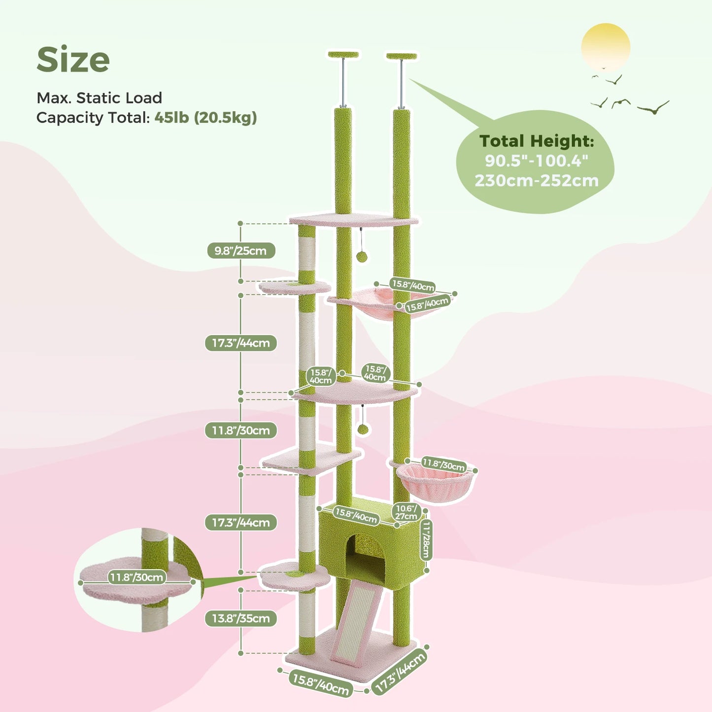 Adjustable Height Floor to Ceiling Cat Activity Tree