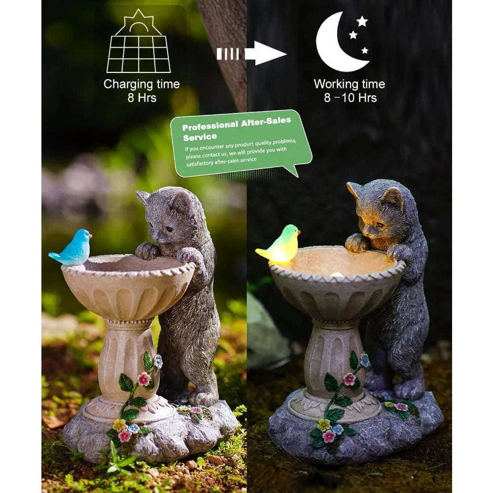 Solar Cat Statues for Bird Bath: Outdoor Sculptures
