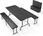 Picnic Table Set with 2 Benches, 6 Feet Camping Table Chair Set,3-Piece Folding Furniture for Indoor or Outdoor Use