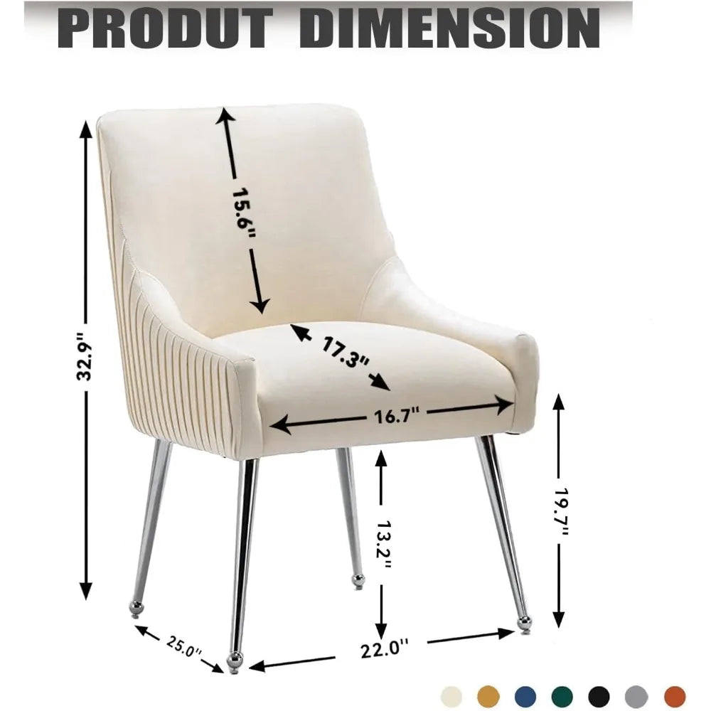 Dining Chairs Modern Style Velvet Upholstered Accent Chair Vanity Chair with Vertical Bar Tufted Chair with Silver Legs Set of 6