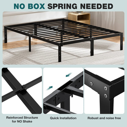 Twin Full Queen King Size Bed Frame Metal Platform Bedroom Frames with Storage Space Sturdy Steel Slat Support 350LBS
