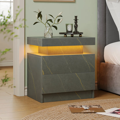 LED Nightstands with 2 Drawers, End Table with RGB LED Lights for Bedroom Living Room, White Bedside Table