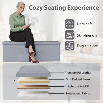 43 Inches Folding Storage Ottoman Bench with Side Pocket Storage Chest