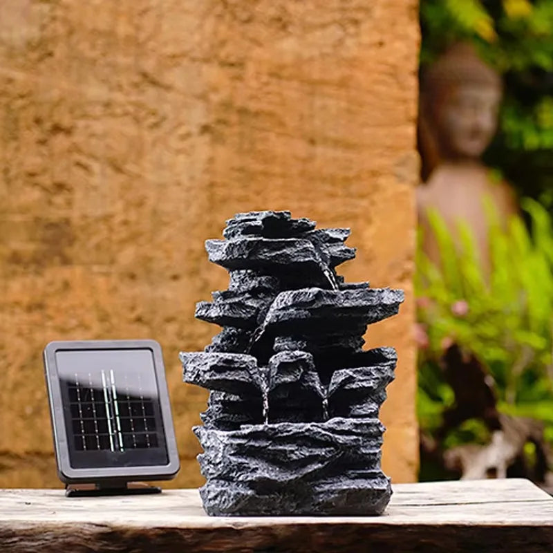 Solar Tabletop Fountain Resin Marble Construction With LED Lighting And Water Pump For Indoor Outdoor Desk Decor