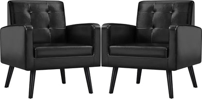 Mid-Century Style Armchair, Modern Upholstered Living Room Chair with Button Tufted Back and Solid Wood Legs