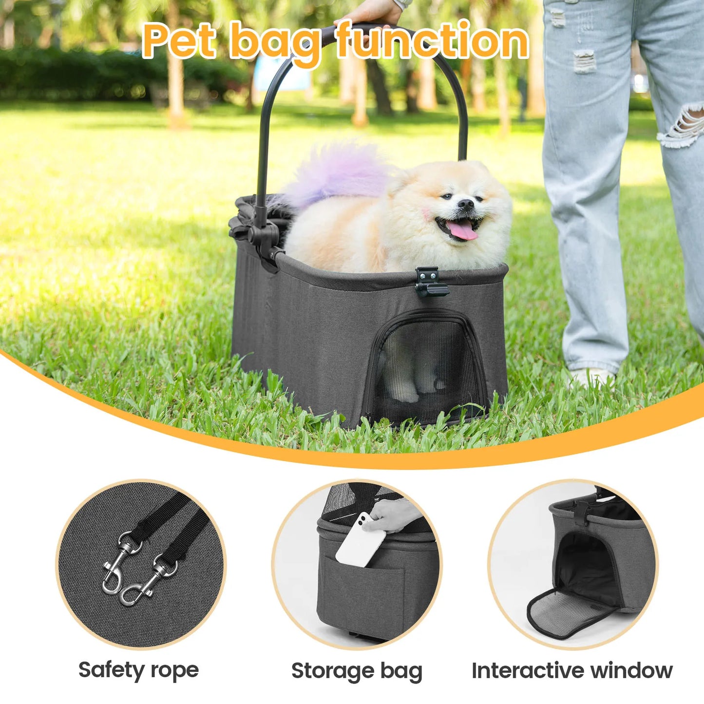 Luxury Detachable Pet Stroller Light Cup Holder Design Four-wheeled Universal Wheel Dog Cart Outdoor Travel Carrying Bag
