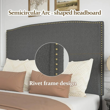 Full Size Upholstered Platform Bed Frame with 56" Headboard, Soft Boucle Fabric, Mid-Century Modern Design, No Box Spring Requir