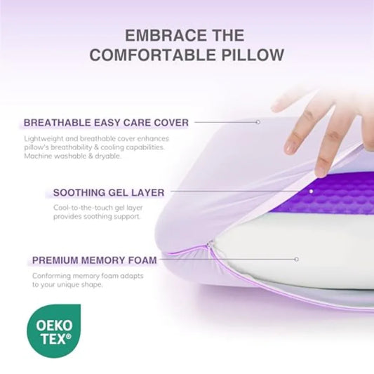 Cooling Gel Memory Foam Pillow - Reversible Cooling Cover, Neck Support for Side, Back and Stomach Sleepers, Removable