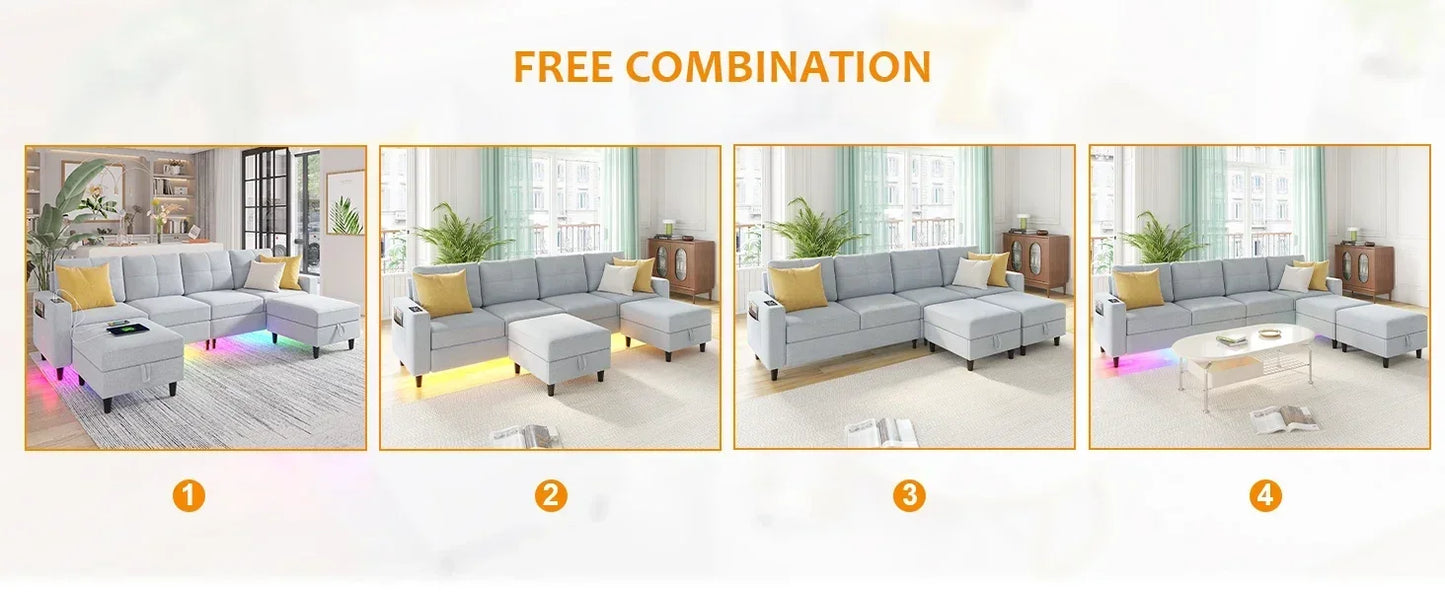 RPD4-LED Couches for Living Room.Modular Sectional Sofa Set Storage Ottomans.Oversized U Shapped