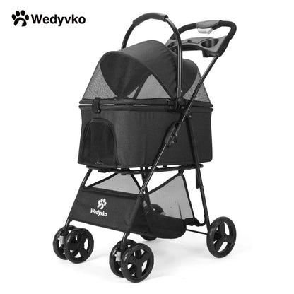 Luxury Detachable Pet Stroller Light Cup Holder Design Four-wheeled Universal Wheel Dog Cart Outdoor Travel Carrying Bag