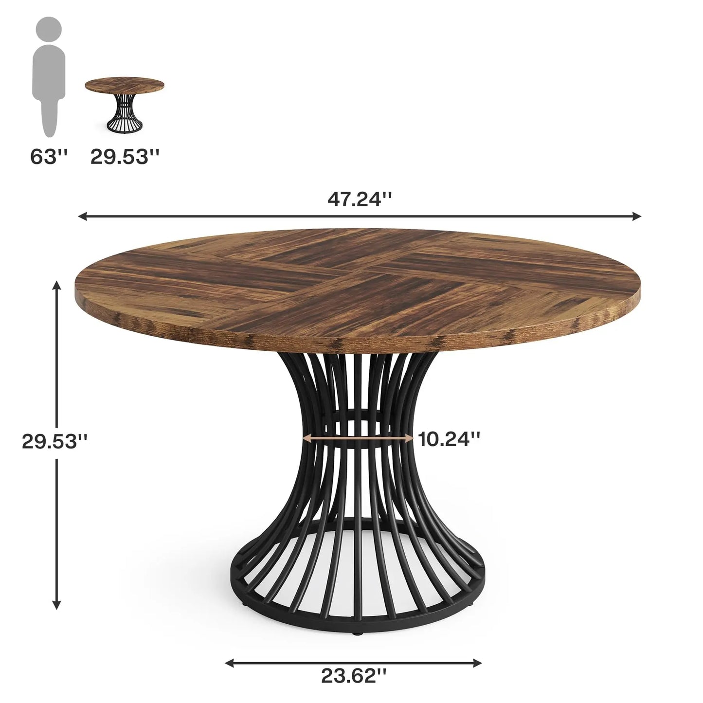 Round Dining Table for 4-6 People, 47-Inch Farmhouse Dinning Room Table Circle Kitchen Table, Industrial Dinner Table
