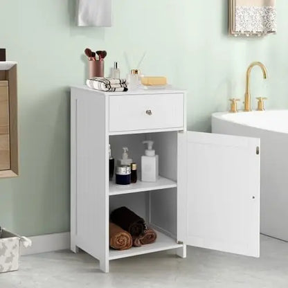 Small Bathroom Cabinet for Small Spaces, Free-Standing Single Door Storage with Adjustable Shelf, Anti-Tipping Device