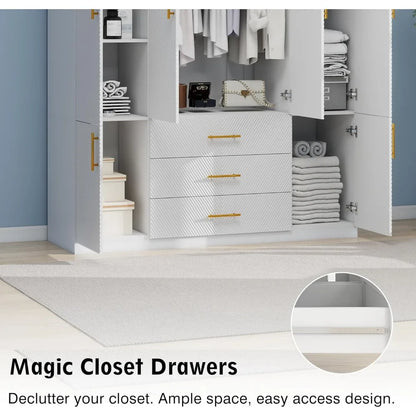 Wooden Armoire Wardrobe Closet：Large Wardrobe Closet with 4 Doors, 3 Drawers for Tall Cabinet, Wardrobe Cabinet for Bedroom with