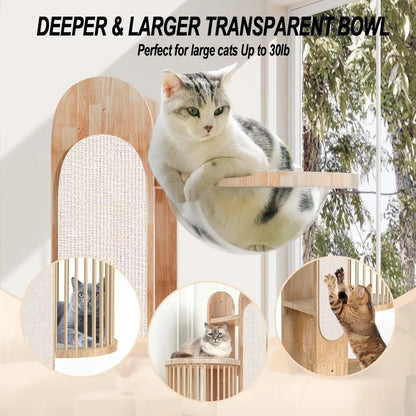 67 High Wooden Cat Tower with 6 Levels, Scratching Posts, Big Bed, Washable Cushions for Large Cats in White and Brown