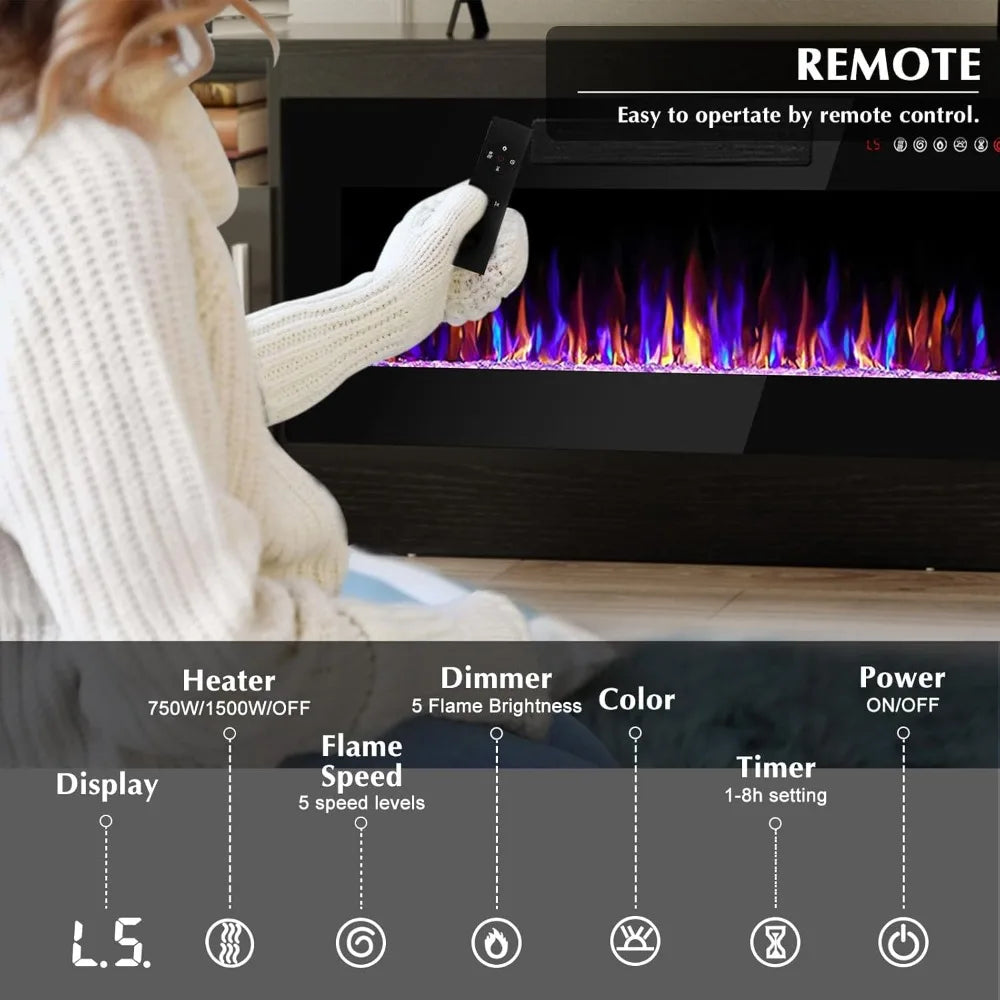 Fireplace tv Stand with 36 inch Fireplace Up to 80" TVs,LED Light Entertainment Center and Storage, 70" Modern Wood Media TV