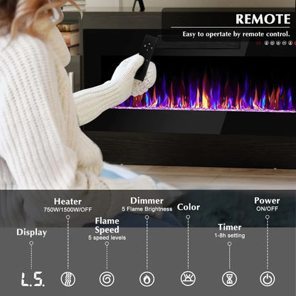 Fireplace tv Stand with 36 inch Fireplace Up to 80" TVs,LED Light Entertainment Center and Storage, 70" Modern Wood Media TV