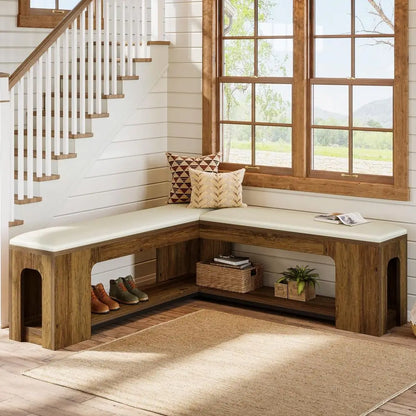 L Shaped Corner Bench, 47.24 Farmhouse Breakfast Nook Bench with Removable Seat Cushion, Corner Bench for Kitchen, Dining Room,