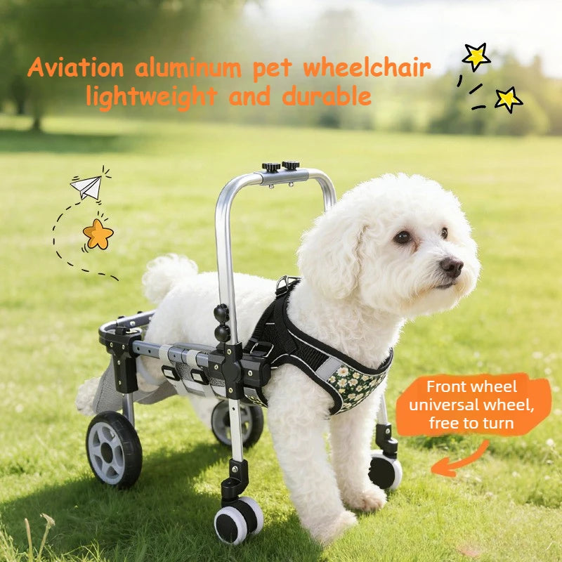 Upgraded Lightweight Extendable Adjustable Four Wheel Dog and Cat Wheelchair for Hind Limb Rear Leg Support Pet Mobility Aid