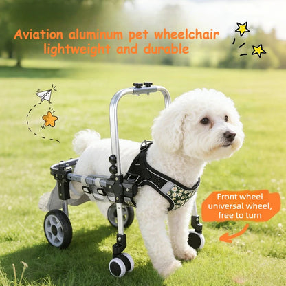 Upgraded Lightweight Extendable Adjustable Four Wheel Dog and Cat Wheelchair for Hind Limb Rear Leg Support Pet Mobility Aid