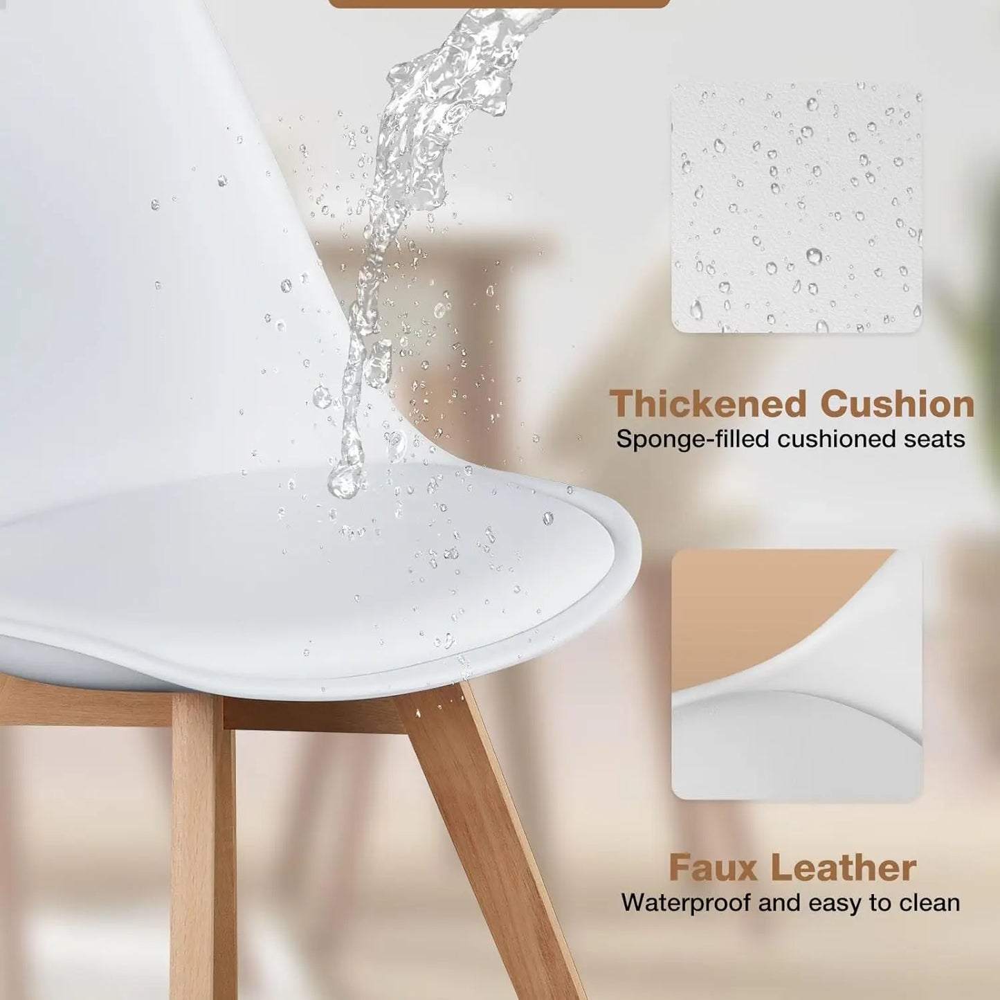 Set of 4 Modern Dining Chairs with Wood Legs and PU Leather Cushion for Kitchen, Living Room, and Outdoor Use