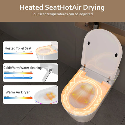 Smart Bidet Toilet Seat Heated Seat Self-Cleaning Nozzle Foam Shield Automatic Lid LED Display Remote Control for Kids Adults