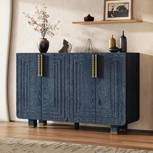 54" Retro Buffet Cabinet with Storage, 4-Door Vintage Fluted Sideboard Cabinet with Adjustable Shelves for Dining Room