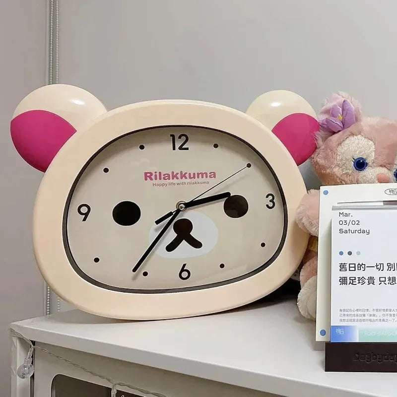 Rilakkuma Inspired Cute Silent Wall Clock Sweep Second Decorative Clock for Kids Bedroom Living Room Home Decor