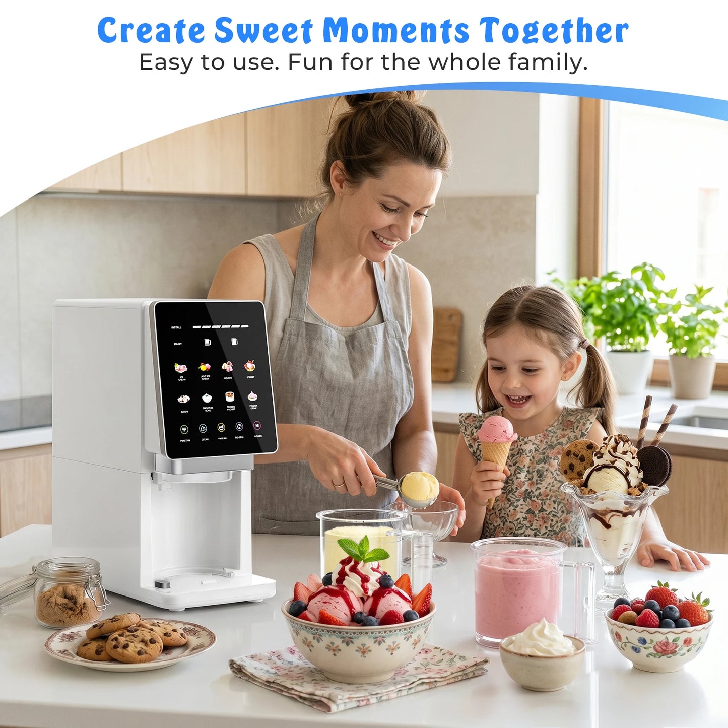 11 in 1 Ice Cream Maker with Recipe, Mix-in & Re-spin for Creamy Texture | 3 Pints Diary Free Keto-Friendly Frozen Dessert Machine, Frozen Treat, Yogurt, Sorbet, Gelato, Smoothie Bowls