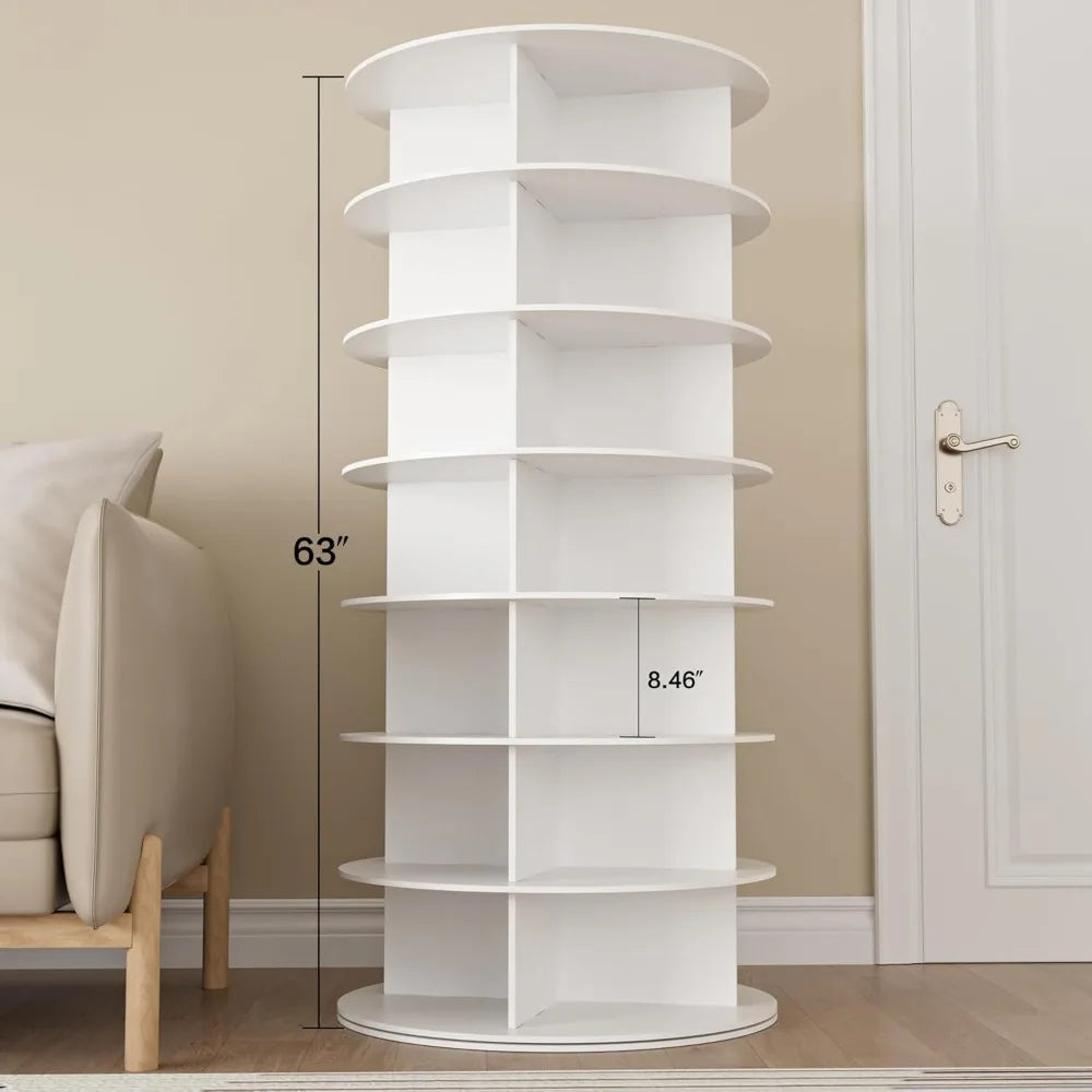 7-Tier Rotating Shoe Rack Tower, 360° Spinning Organizer for Shoes & Bags, White Storage Carousel