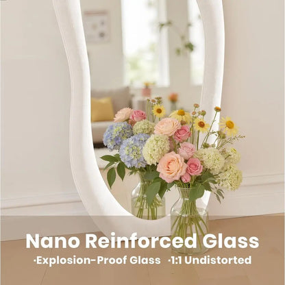 Full Length Mirror 71"x30" Irregular Full Body Wall Mounted Floor Mirror Without Stand Ivory Flannel Wrapped Frame Leaning Hangi