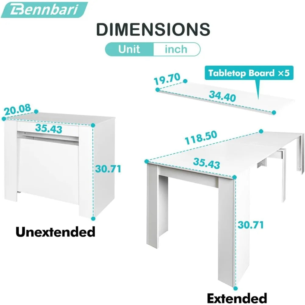 118" Dining Table with Storage for 6-10 People, Expandable Dining Table for  Multifunctional Extendable