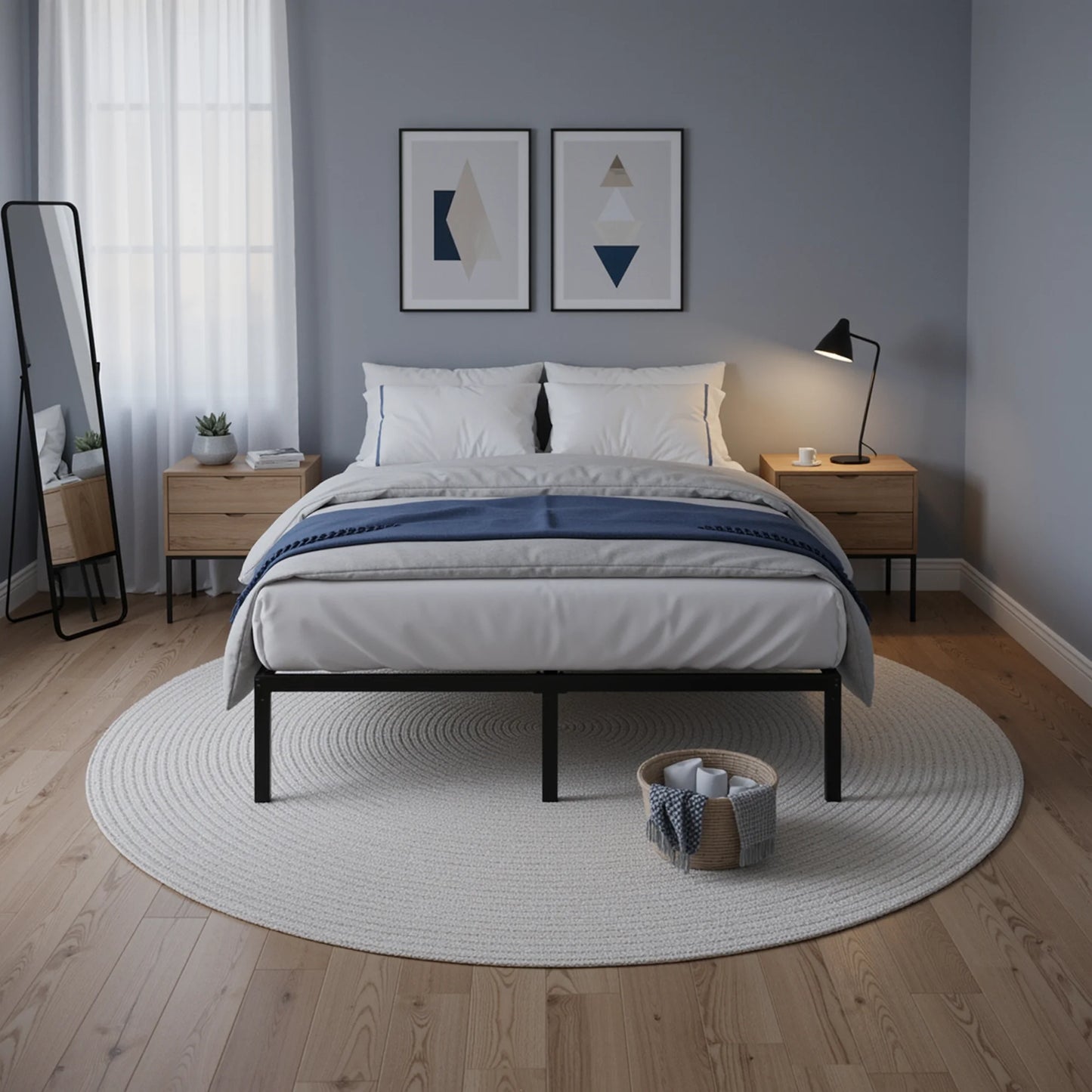 Twin/Full/Queen/King Heavy-Duty Metal Bed Frame with 14 Inch Under-Bed Storage — No Box Spring Needed, Easy Assembly