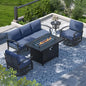 Aluminum Patio Furniture Set with Fire Pit Table, Swivel Chair Metal Patio Sectional Sofa with Upgrade Cushions for Patio