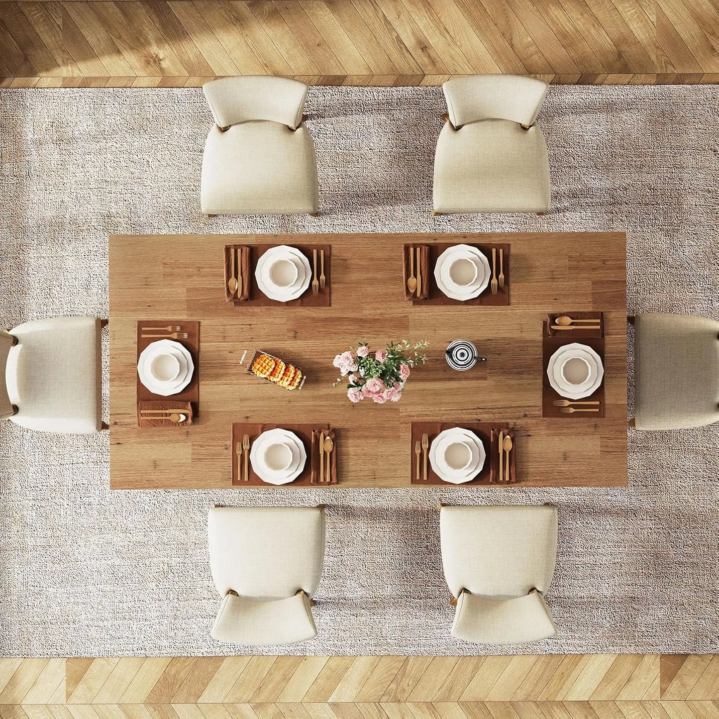63-inch Dining Table for 4-6, Farmhouse Table with Large Tabletop, Rectangular Eating Table for Dining Room, Living Room