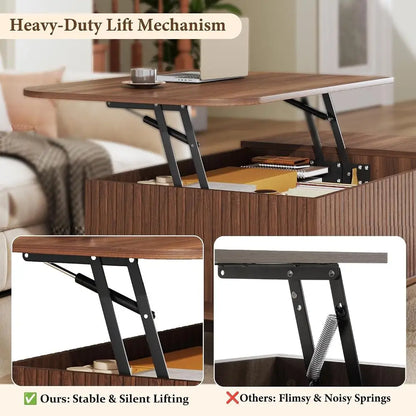 37.4 Modern Coffee Table with Storage, Sliding Door Walnut Living Room Furniture