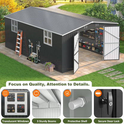 10x10~12x18FT Outdoor Metal Storage Heavy-Duty Frame Shed w/ Lockable Door, Heavy-Duty Tool Shed For Backyard Patio Graden