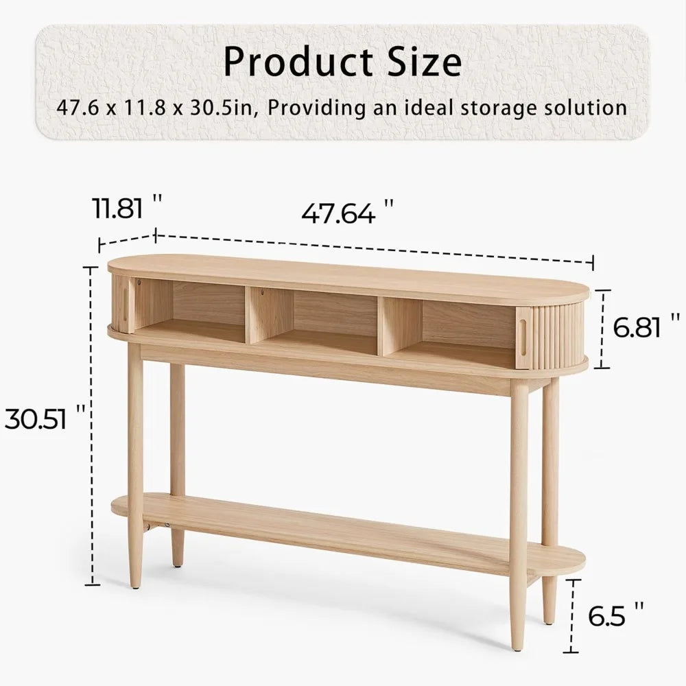 Fluted Console Table with Storage, Entryway Table Wood Entrance Tables for Front Door, Behind Couch Sofa Table with Shelves