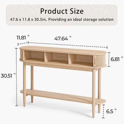 Fluted Console Table with Storage, Entryway Table Wood Entrance Tables for Front Door, Behind Couch Sofa Table with Shelves