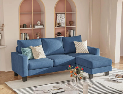 L-Shaped 3-Seater Sofa - Convertible Chaise Corduroy Couch for Small Spaces